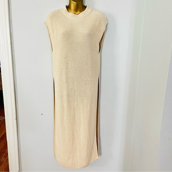 H&M Knit Cream Midi Dress Double Side Slit | Minimal Chic Cozy Fall - Picture 5 of 7